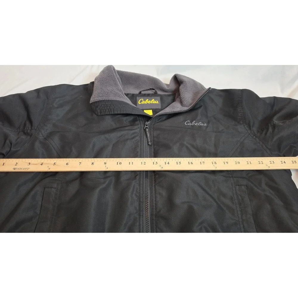 Cabelas Mens 3-Season Bomber Jacket Black Fleece Lined Windbreaker Vintage Y2K M